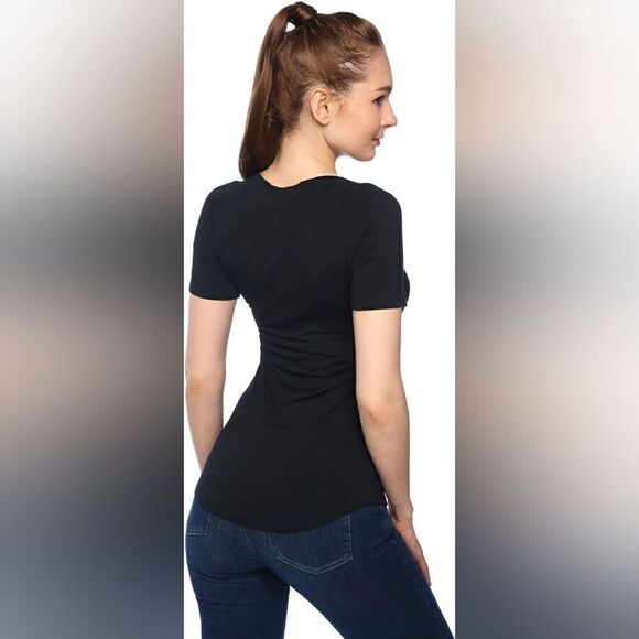 AmélieBoutik Women Slim Fit Chest Pocket Shirt V Neck Short Sleeve Basic Top L - Picture 4 of 10